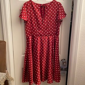 Unique Vintage pinup dress XXL red with white polka dots